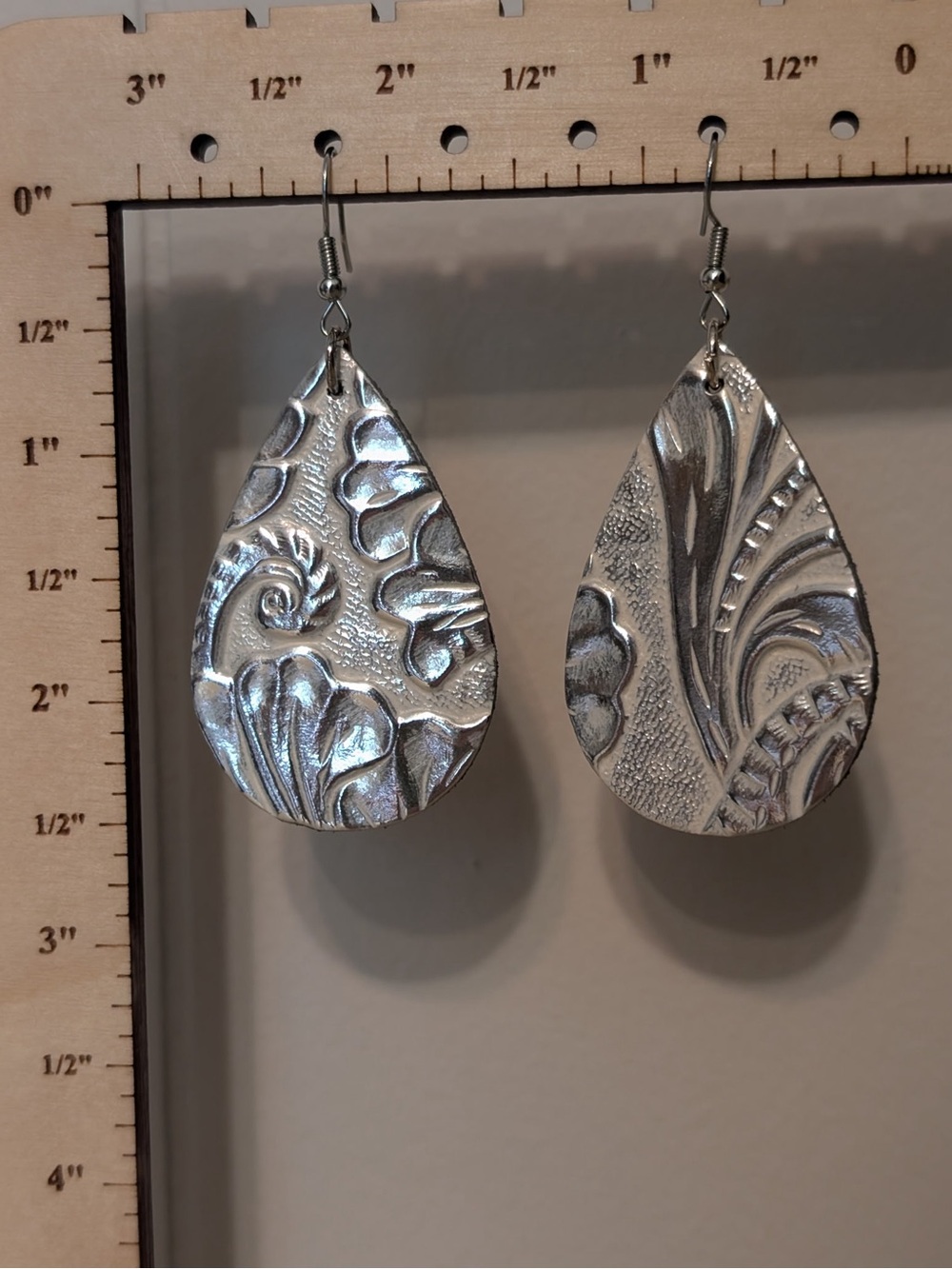 Silver Teardrop Floral Embossed Earrings - Women Jewelry Handmade
